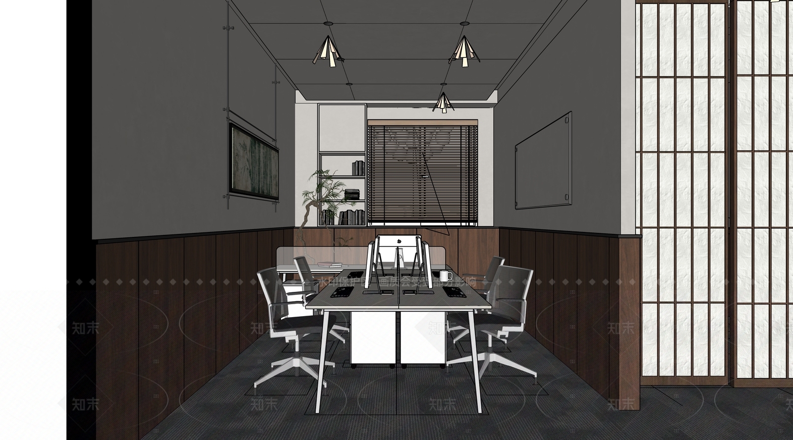 新中式复古办公室SU模型下载【ID:1172004376】