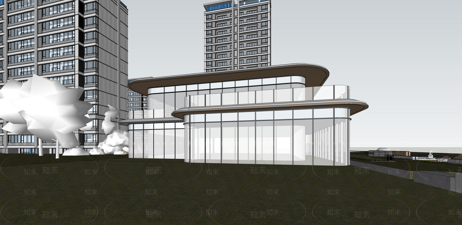 现代展览馆建筑SU模型下载【ID:1172027683】