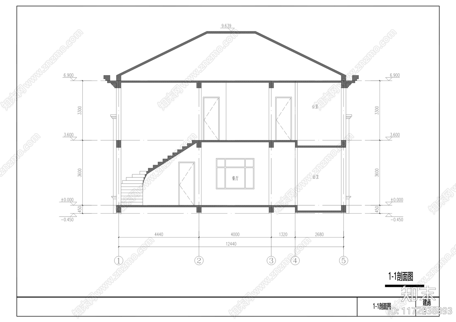 新中式现代别墅建筑cad施工图下载【ID:1172038893】