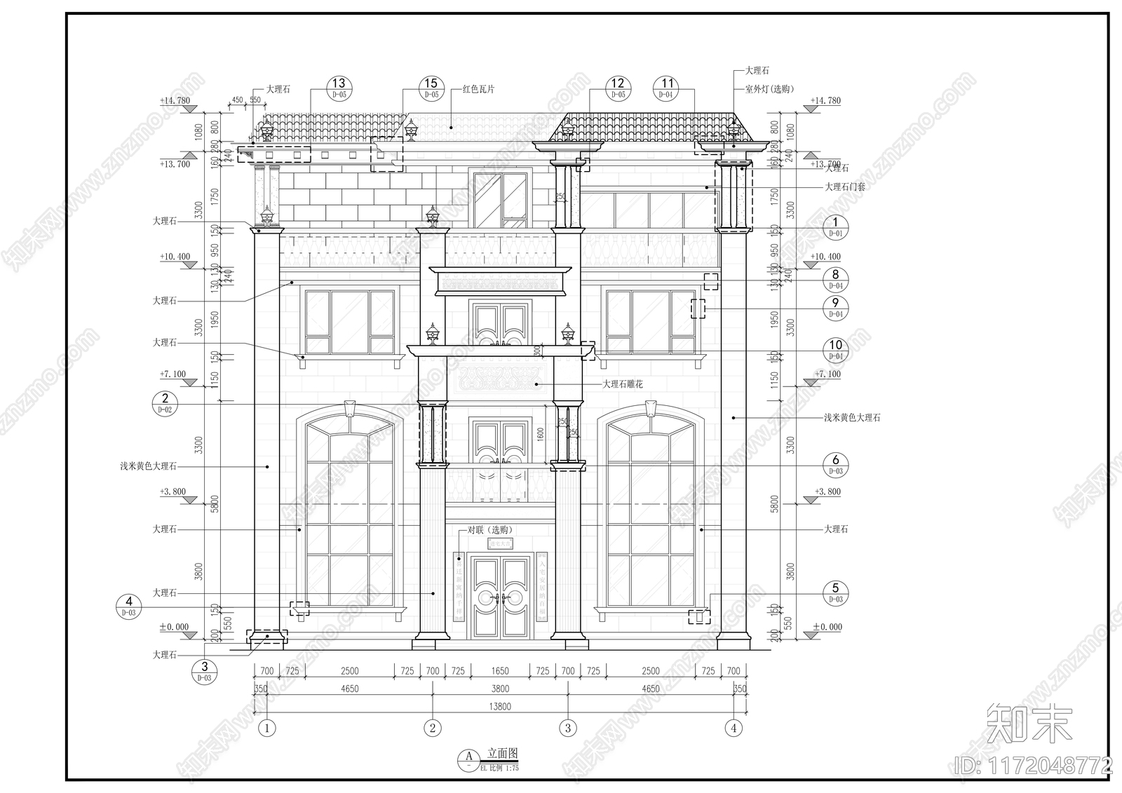 欧式别墅建筑cad施工图下载【ID:1172048772】