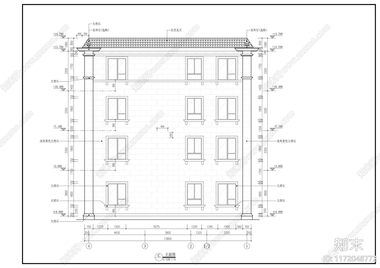 欧式别墅建筑cad施工图下载【ID:1172048772】