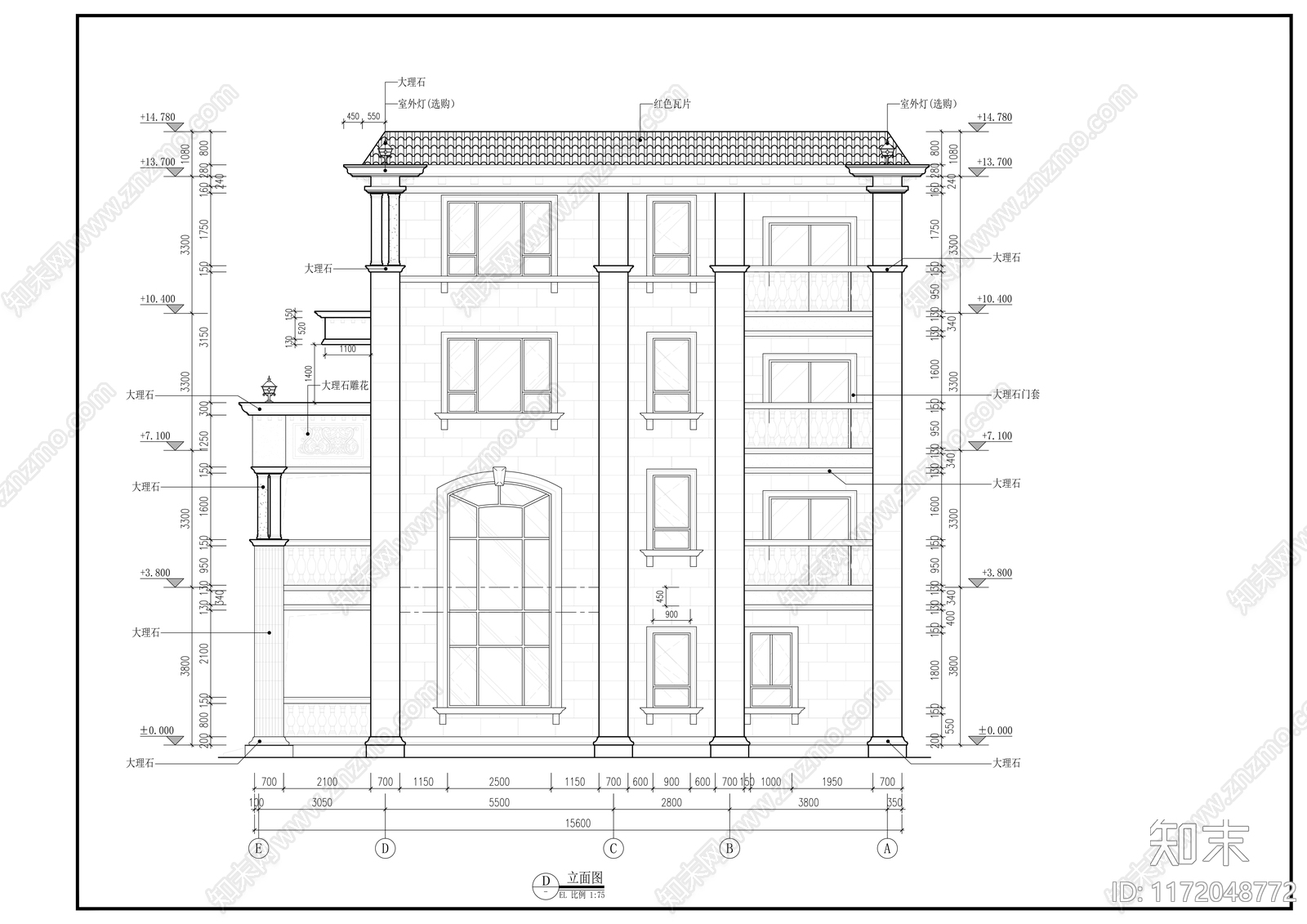 欧式别墅建筑cad施工图下载【ID:1172048772】