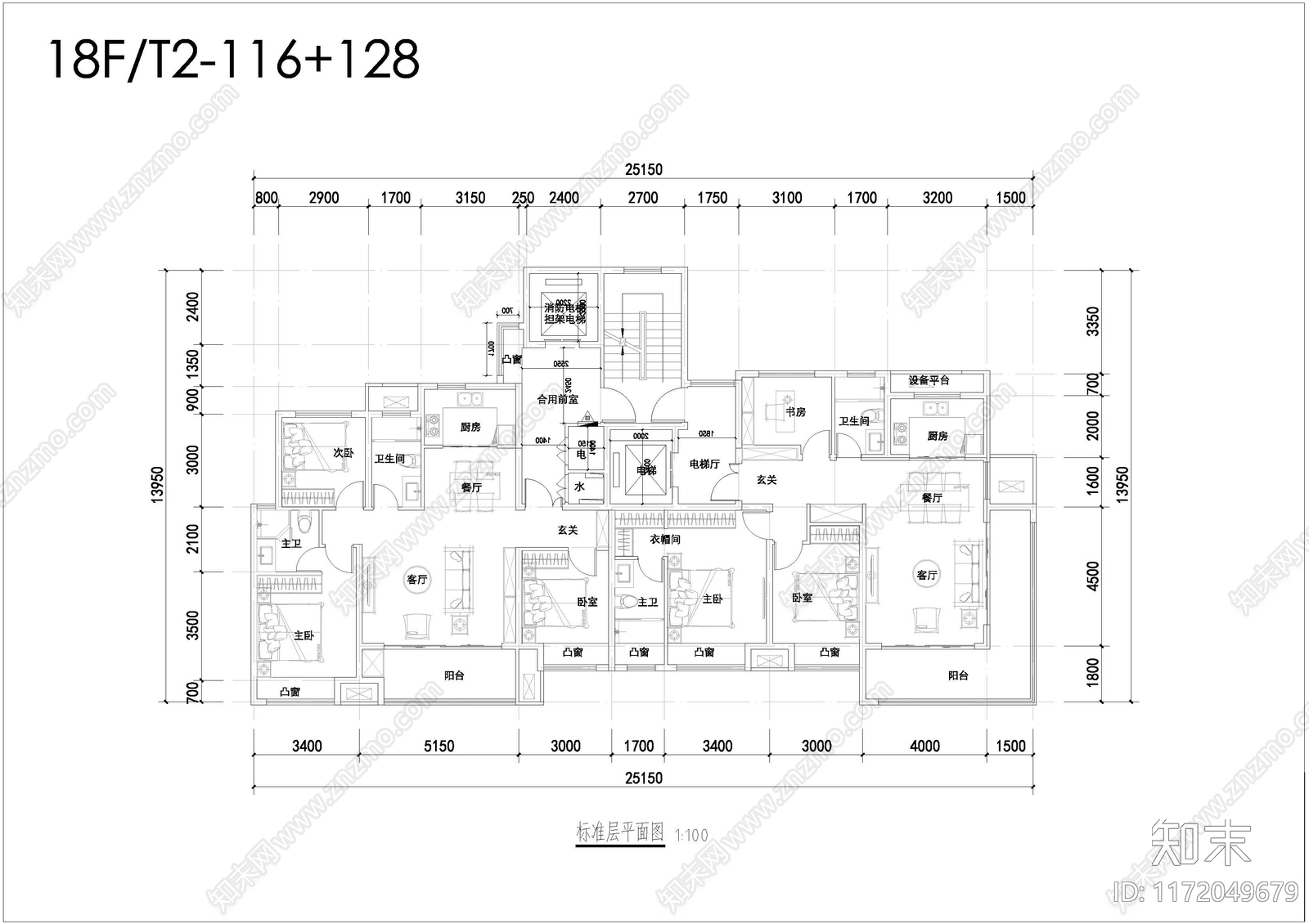 现代住宅楼建筑cad施工图下载【ID:1172049679】