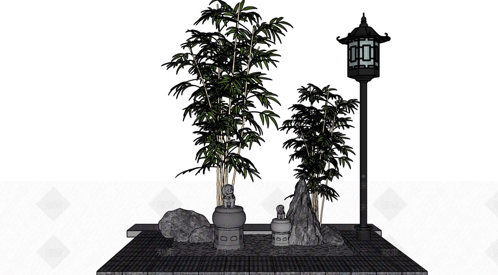 现代新中式庭院小品SU模型下载【ID:1172051137】