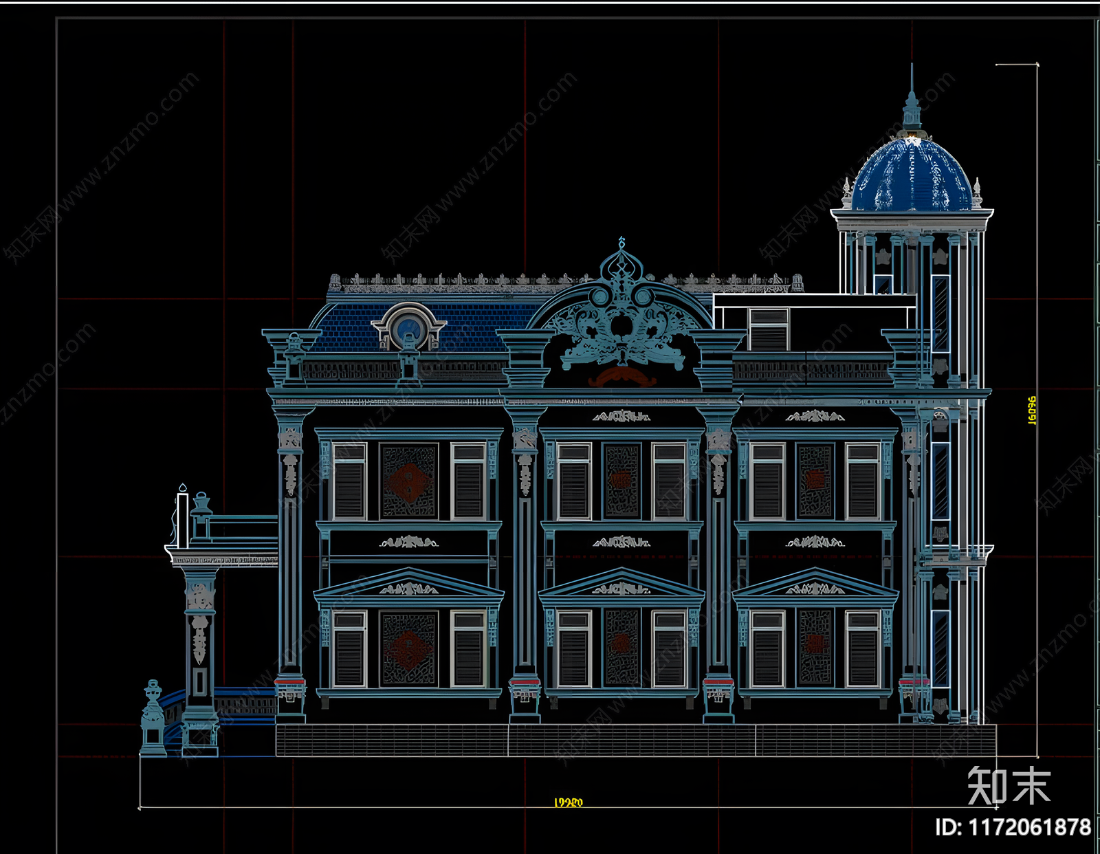 法式别墅建筑cad施工图下载【ID:1172061878】