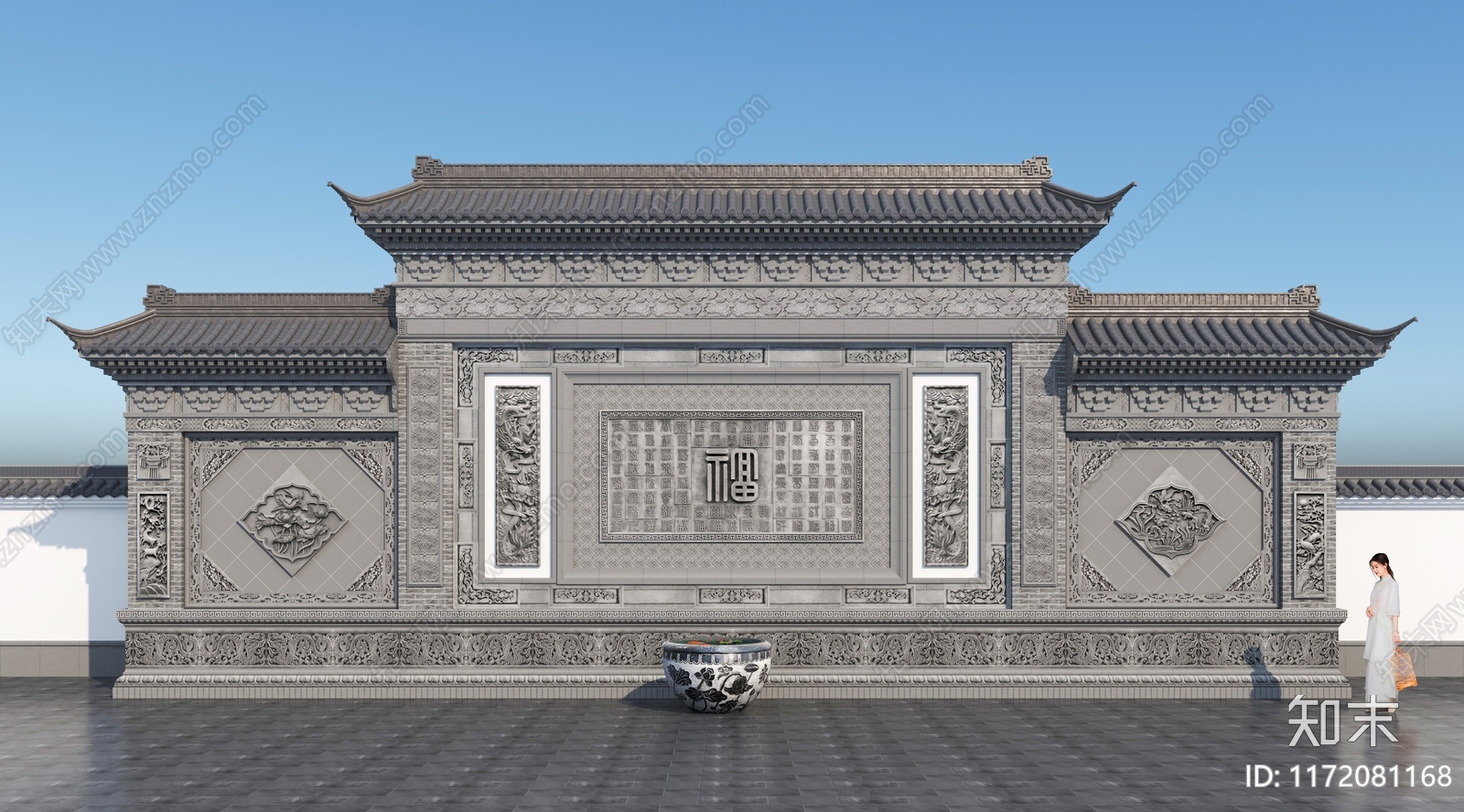 中式新中式景墙3D模型下载【ID:1172081168】