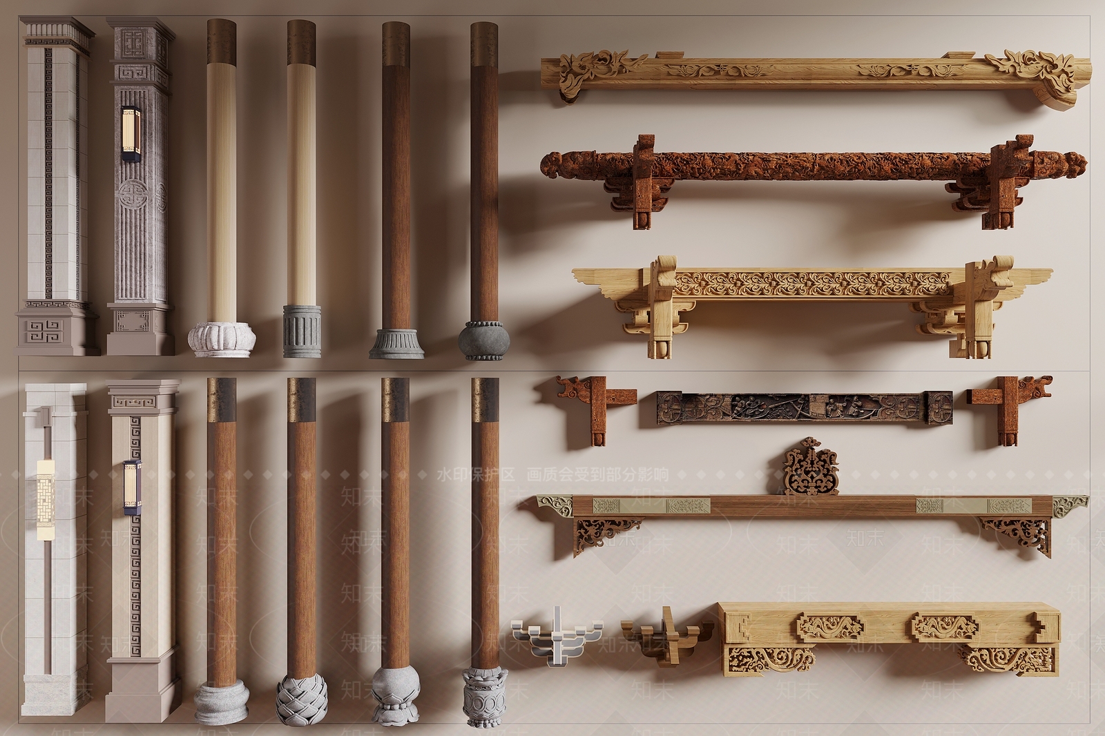 新中式柱子3D模型下载【ID:1172086191】