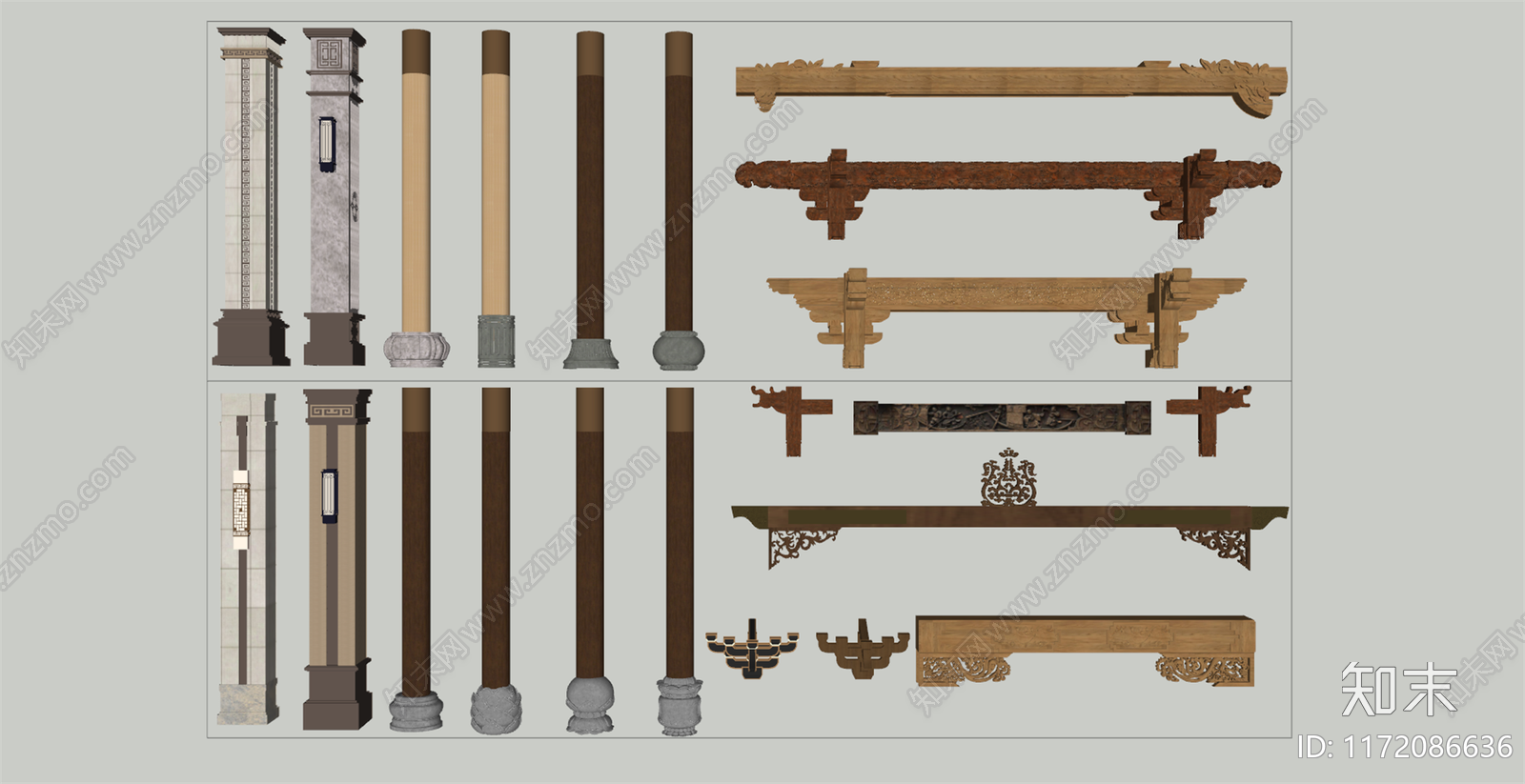 新中式柱子SU模型下载【ID:1172086636】