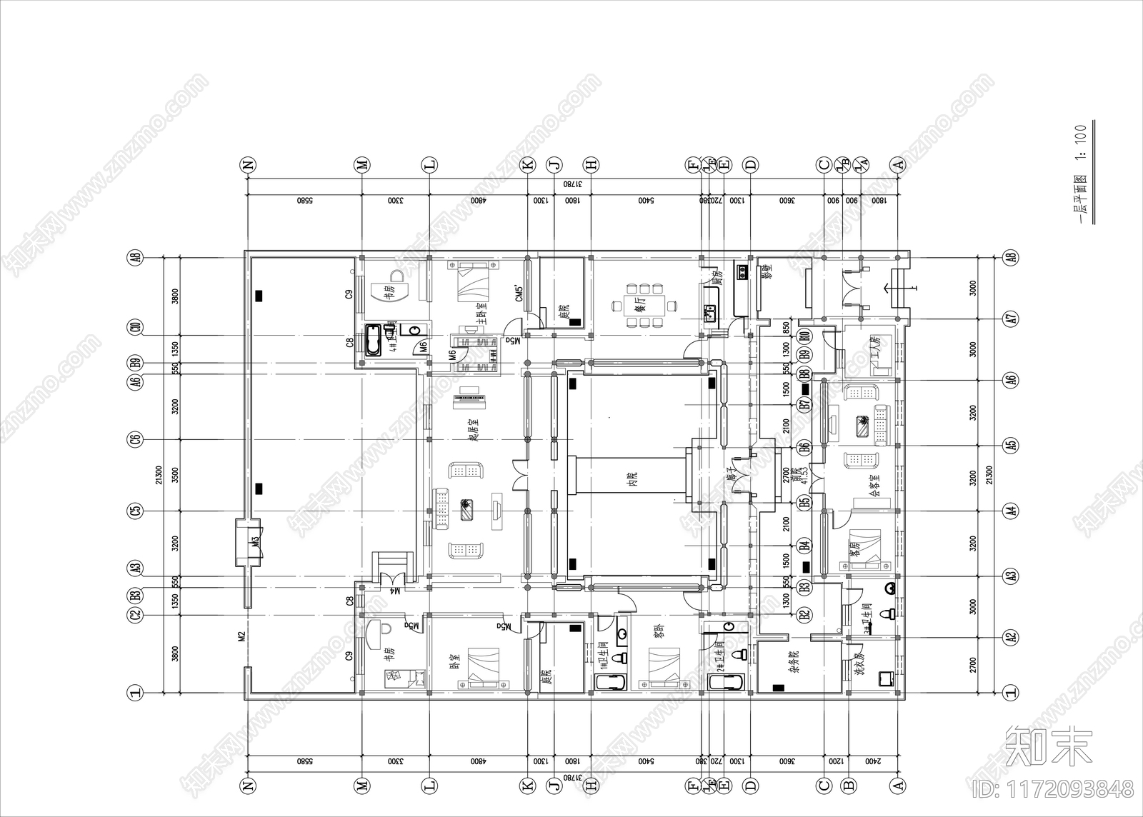 中式民宿建筑cad施工图下载【ID:1172093848】