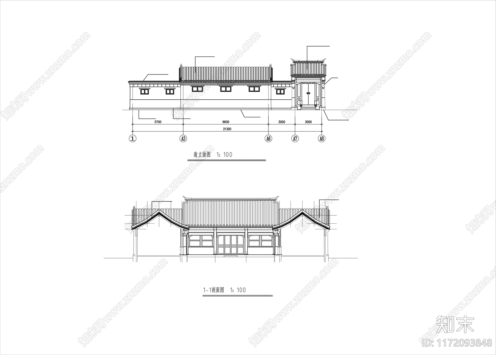 中式民宿建筑cad施工图下载【ID:1172093848】