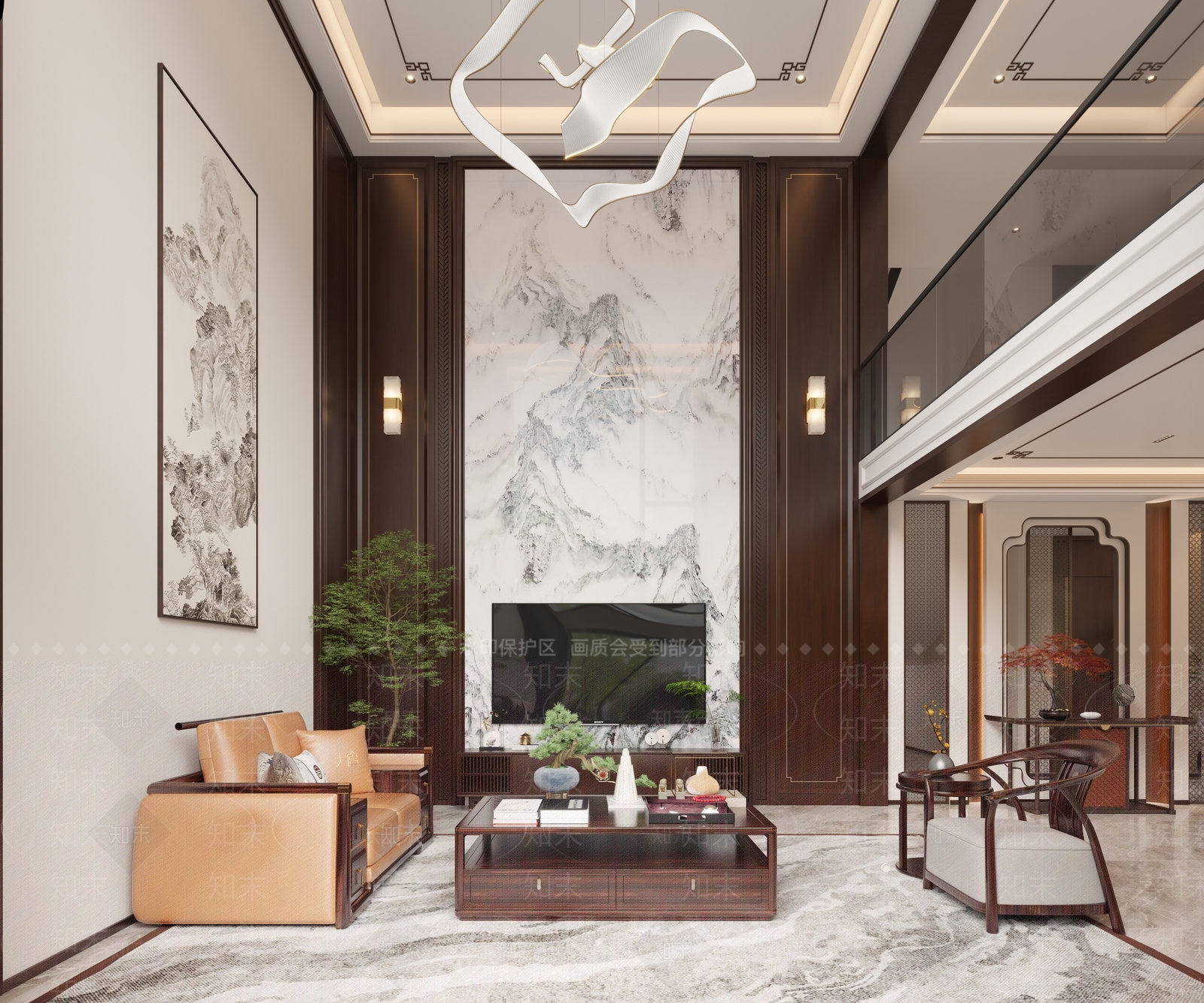 新中式中式别墅客厅3D模型下载【ID:1172103669】