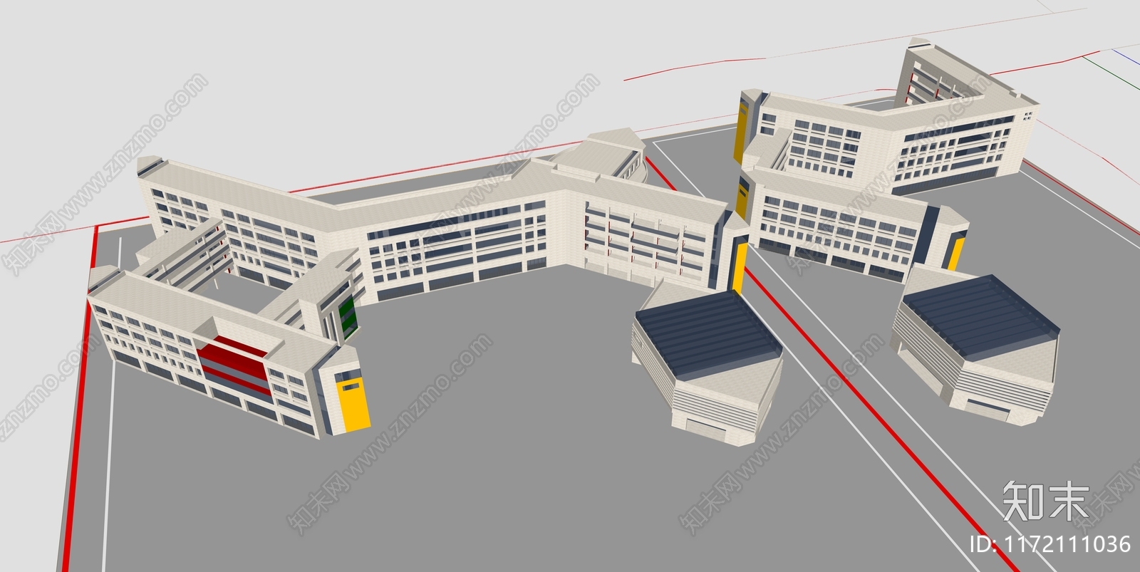 现代极简学校建筑SU模型下载【ID:1172111036】