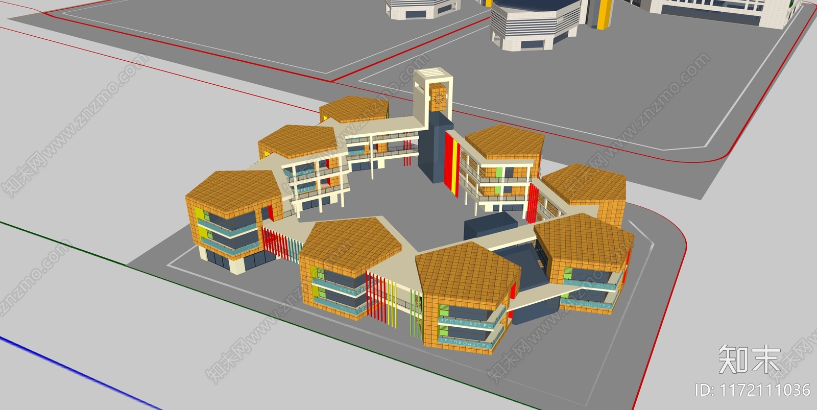 现代极简学校建筑SU模型下载【ID:1172111036】