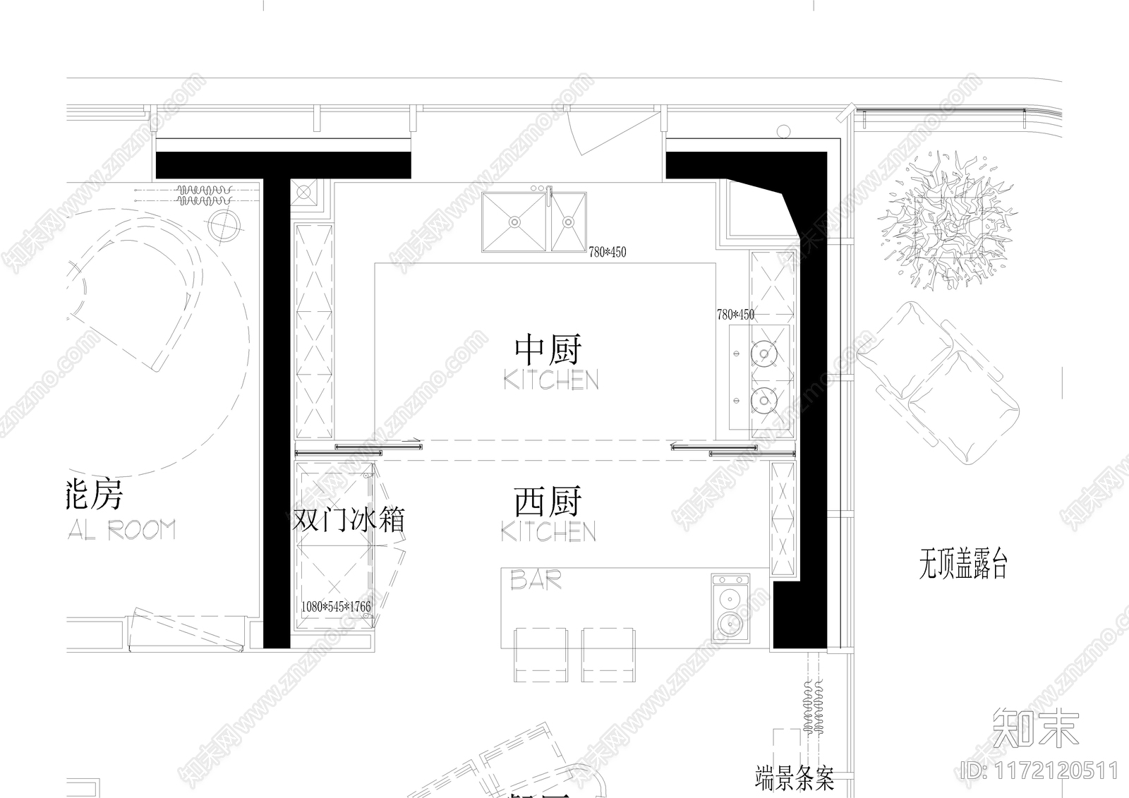 现代厨房cad施工图下载【ID:1172120511】