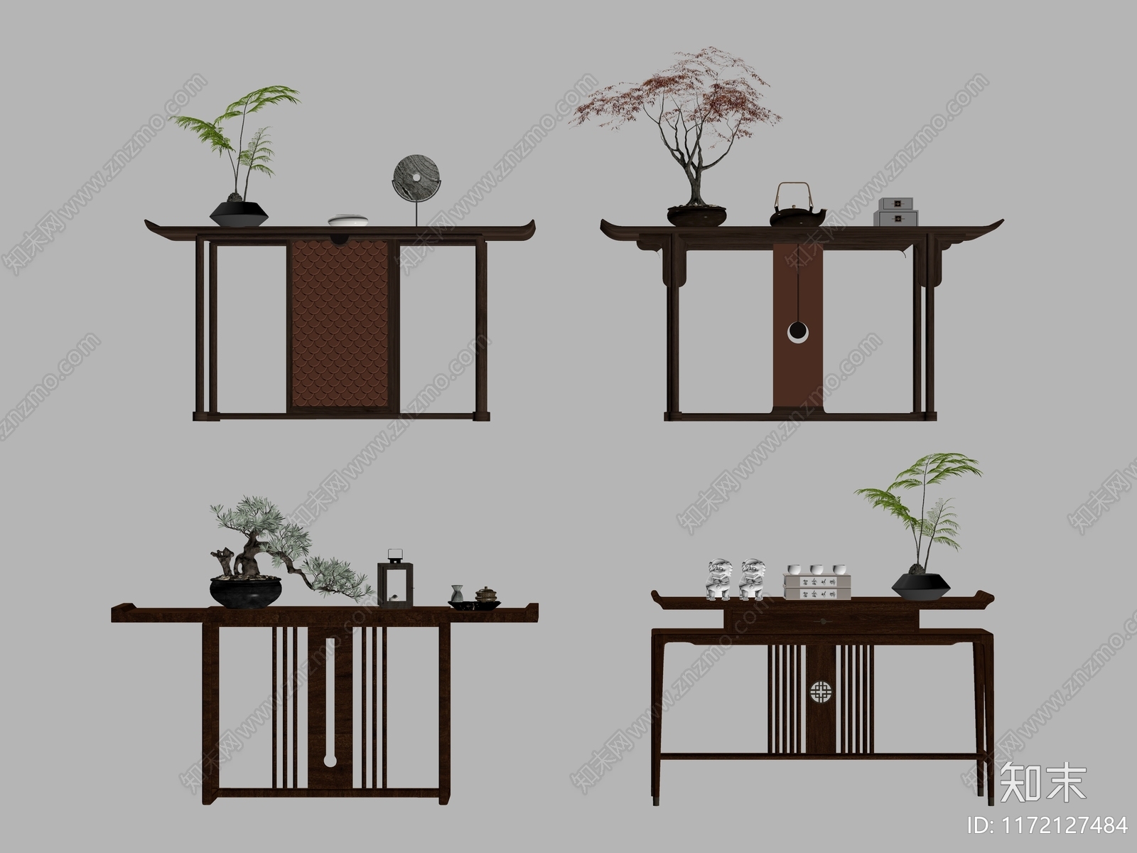 新中式玄关柜SU模型下载【ID:1172127484】