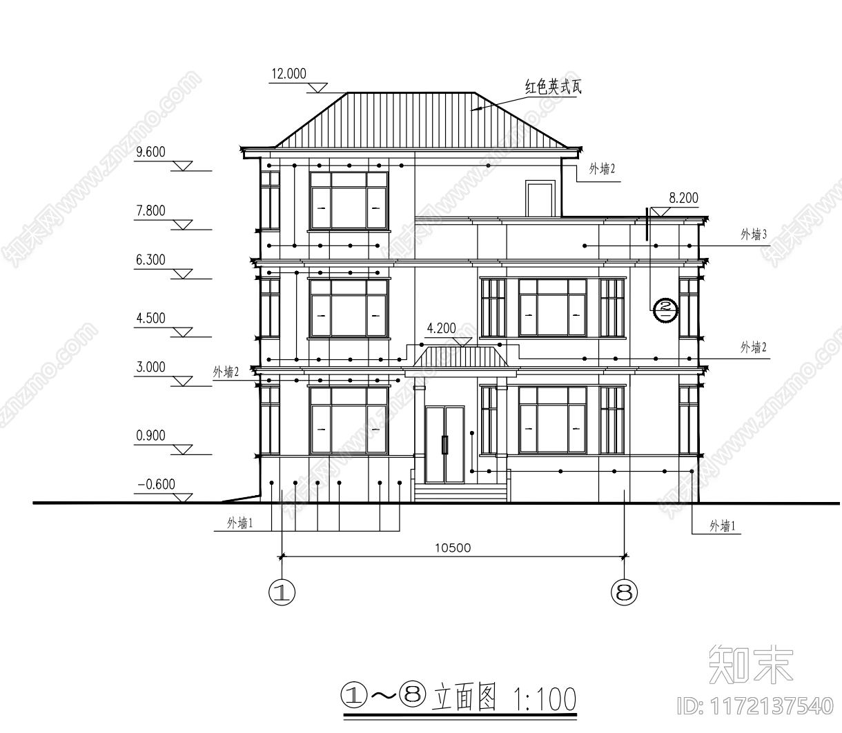 现代别墅建筑cad施工图下载【ID:1172137540】