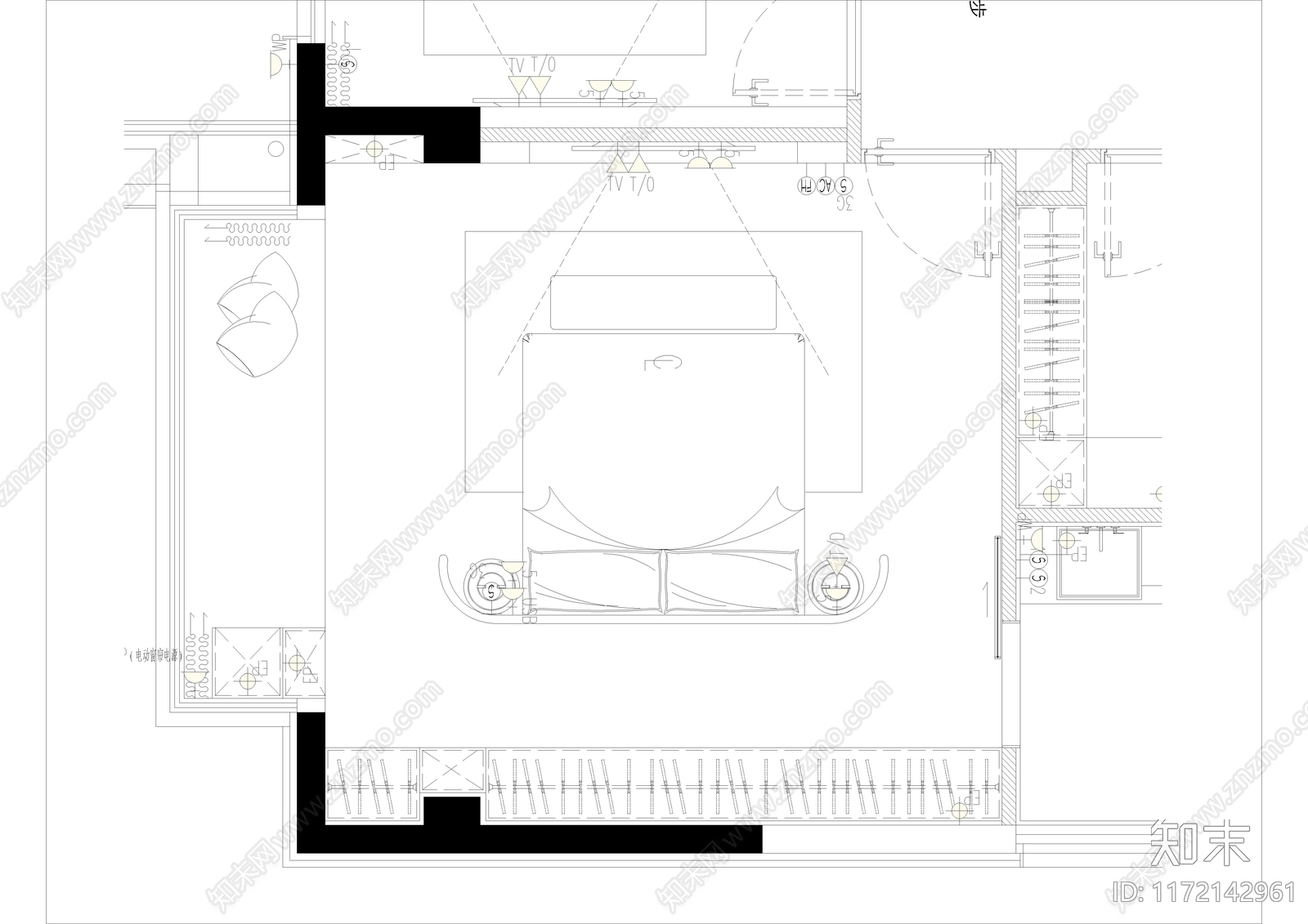 现代卧室cad施工图下载【ID:1172142961】