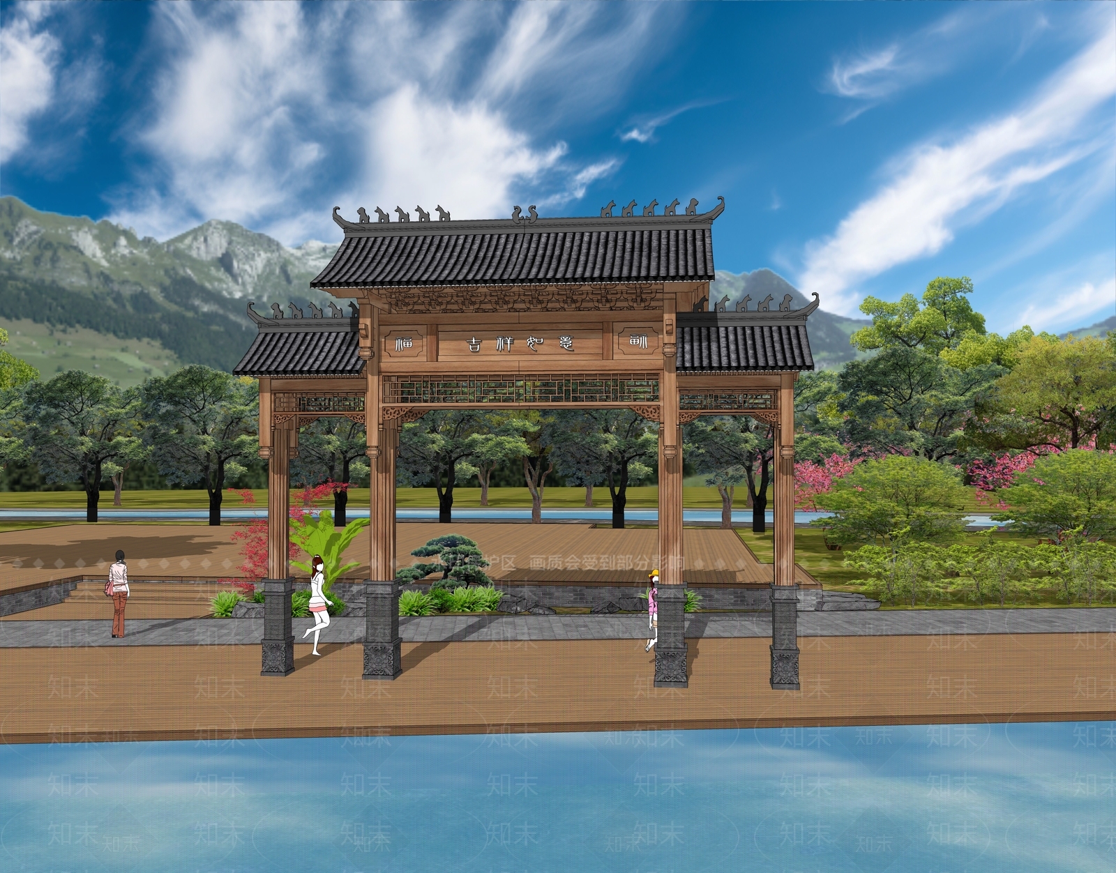 现代新中式牌坊牌楼SU模型下载【ID:1172144630】