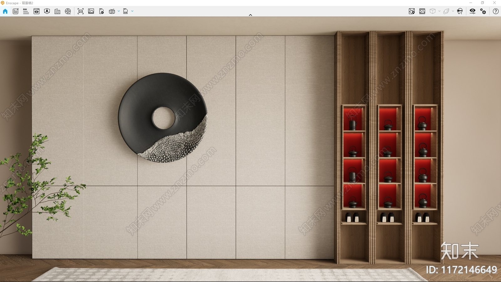 新中式禅意背景墙SU模型下载【ID:1172146649】