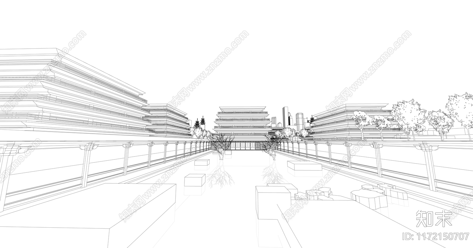 中式新中式古建筑SU模型下载【ID:1172150707】