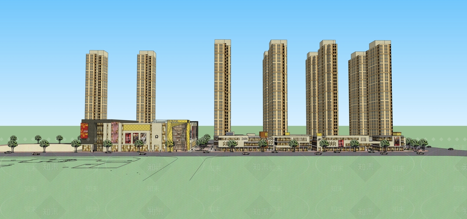 现代商场建筑SU模型下载【ID:1172151204】