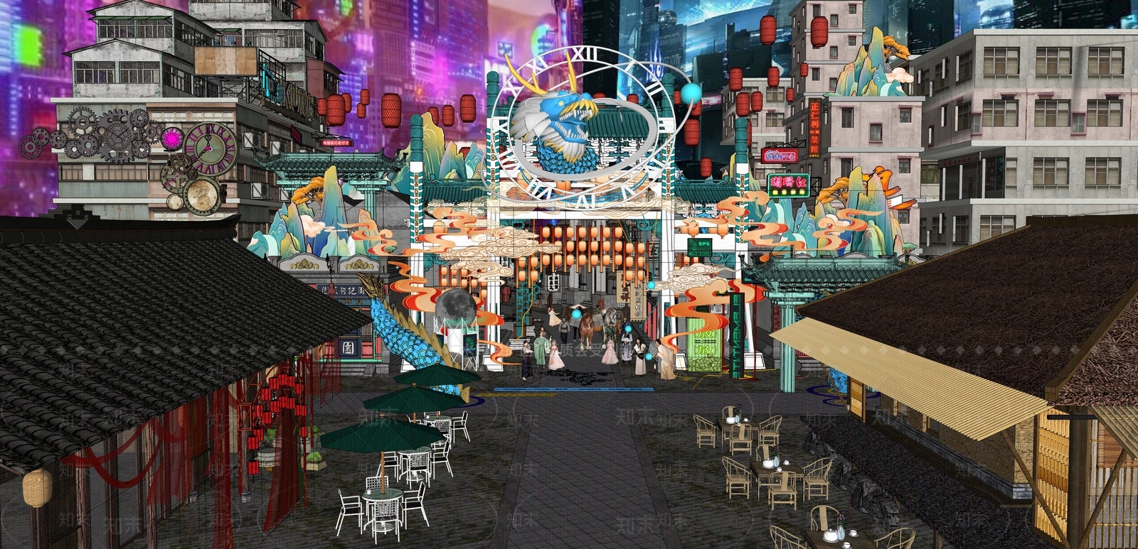 现代新中式商业景观SU模型下载【ID:1172155731】