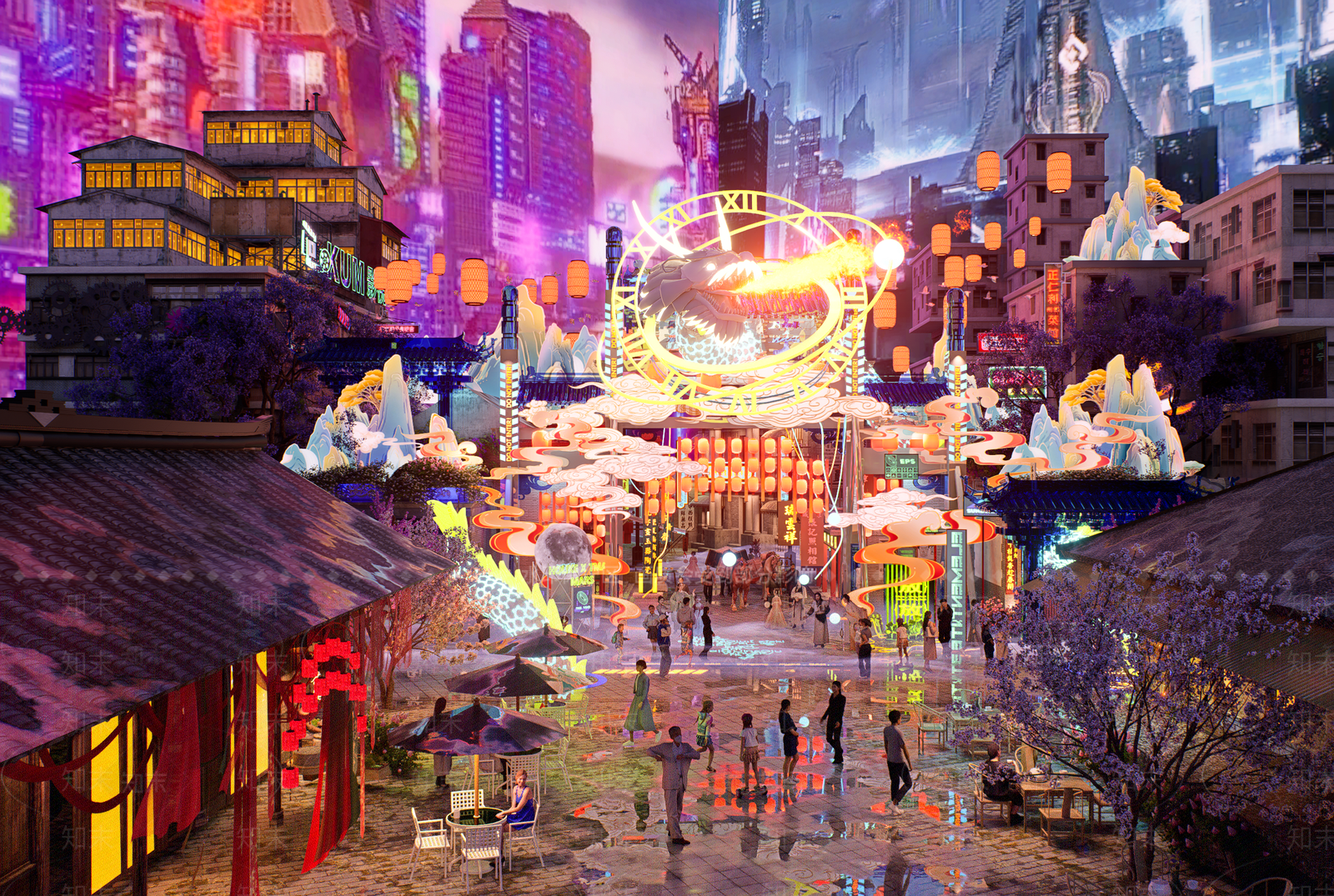 现代新中式商业景观SU模型下载【ID:1172155731】