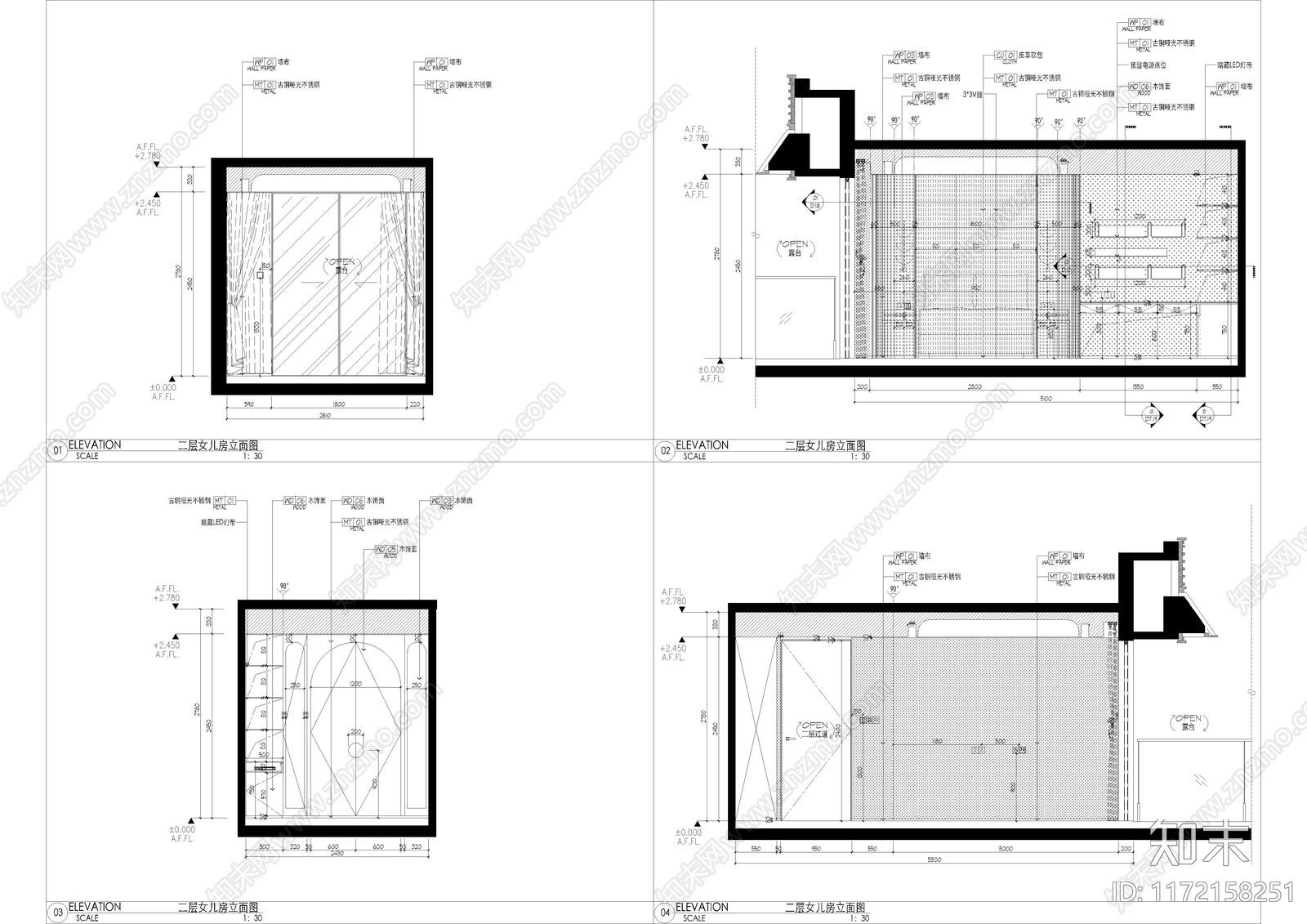 现代卧室cad施工图下载【ID:1172158251】