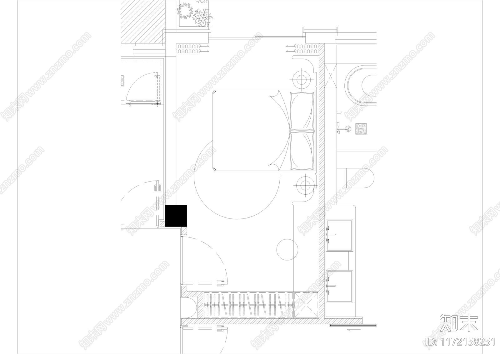 现代卧室cad施工图下载【ID:1172158251】