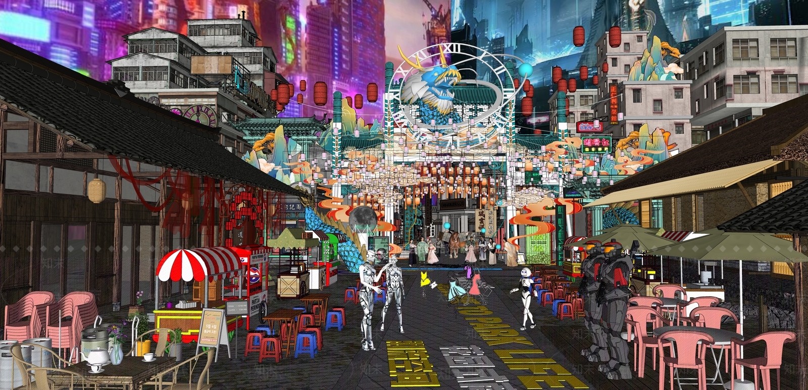 现代新中式商业景观SU模型下载【ID:1172159735】