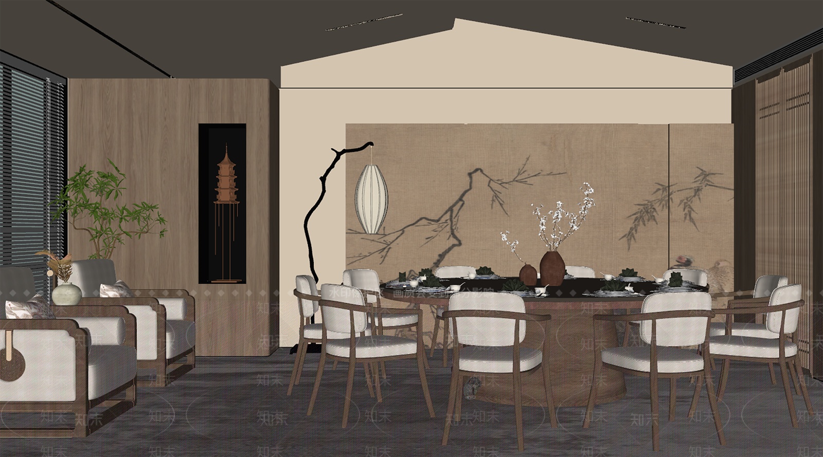 新中式包厢SU模型下载【ID:1172161751】