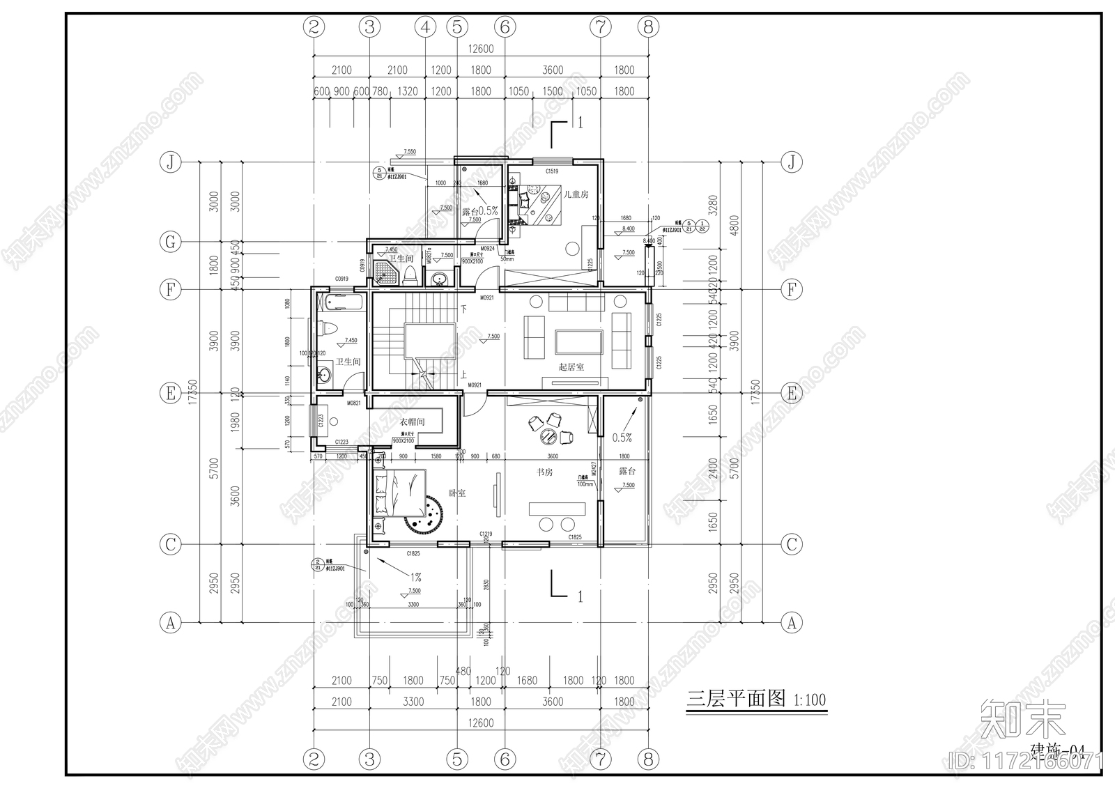 现代别墅建筑cad施工图下载【ID:1172166071】