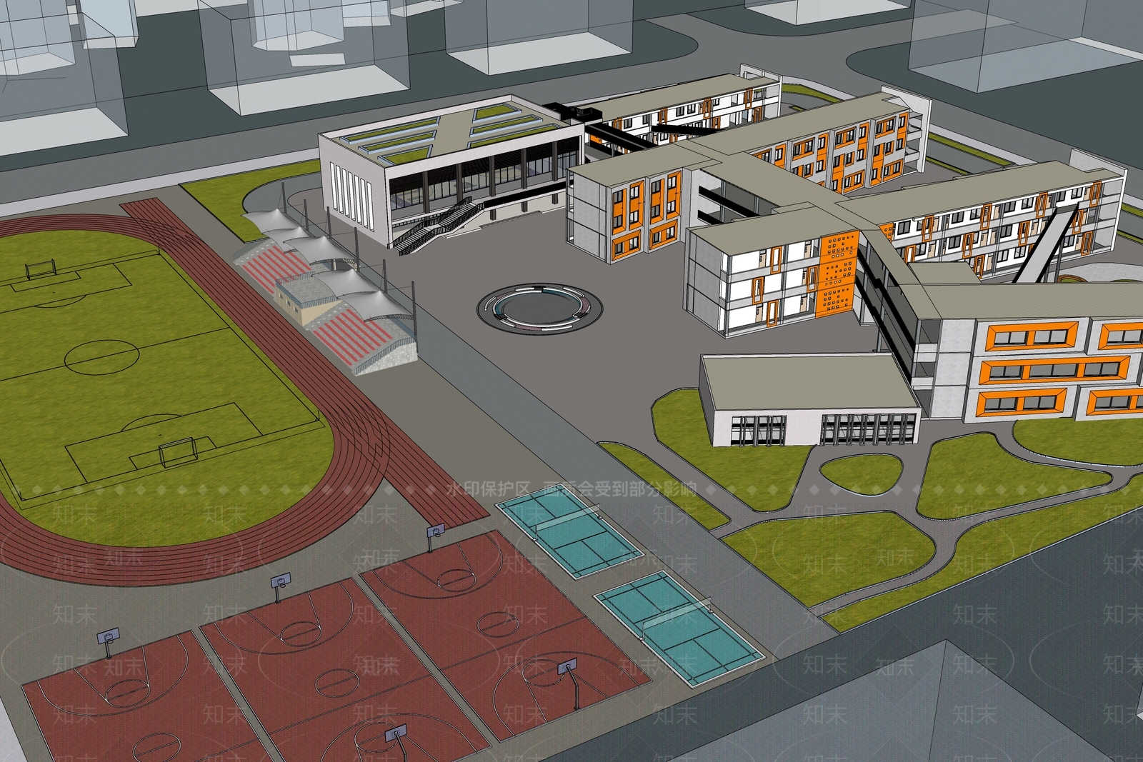现代简约学校建筑SU模型下载【ID:1172172807】