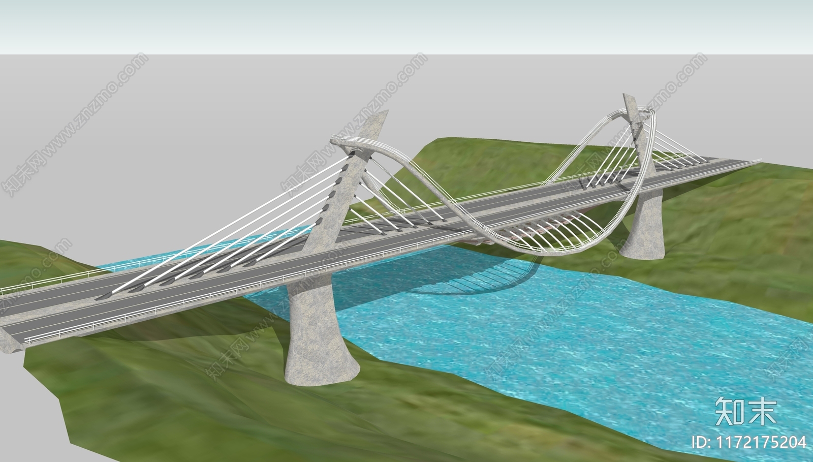 现代简约大桥SU模型下载【ID:1172175204】