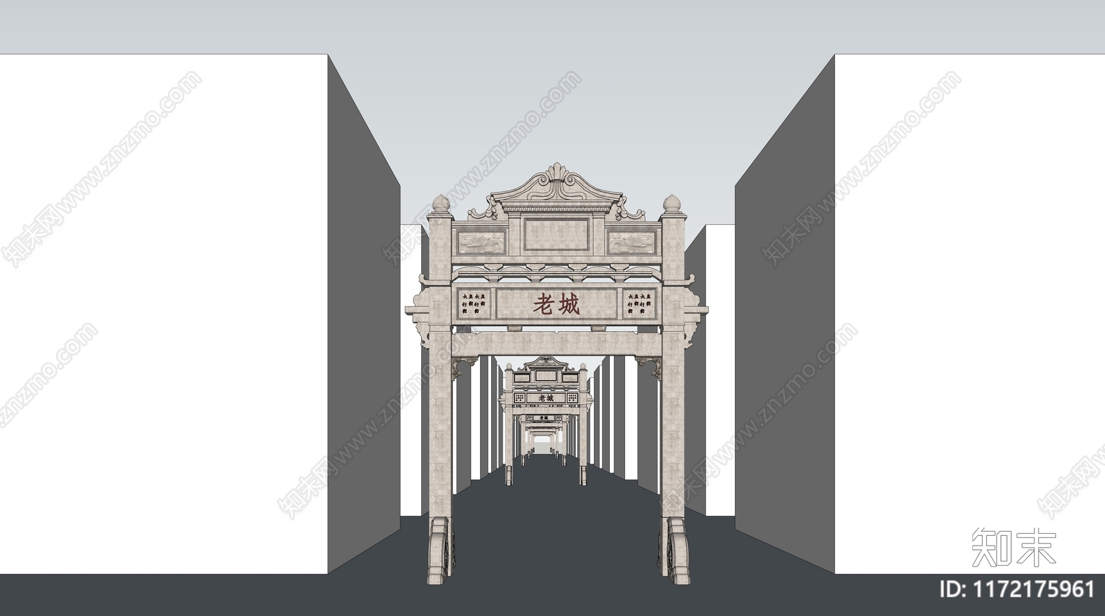 中式复古牌坊牌楼SU模型下载【ID:1172175961】