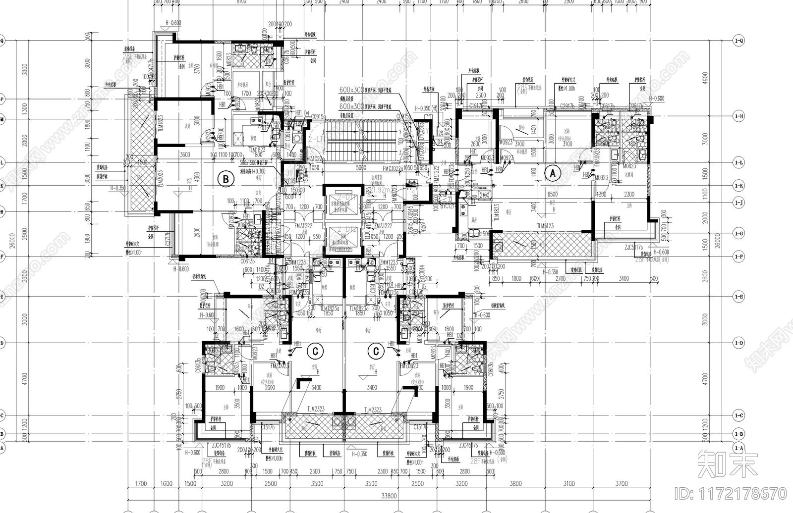 现代住宅楼建筑cad施工图下载【ID:1172178670】