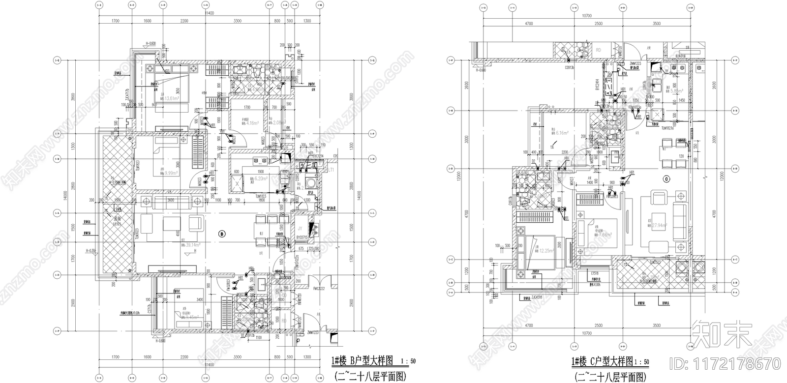 现代住宅楼建筑cad施工图下载【ID:1172178670】