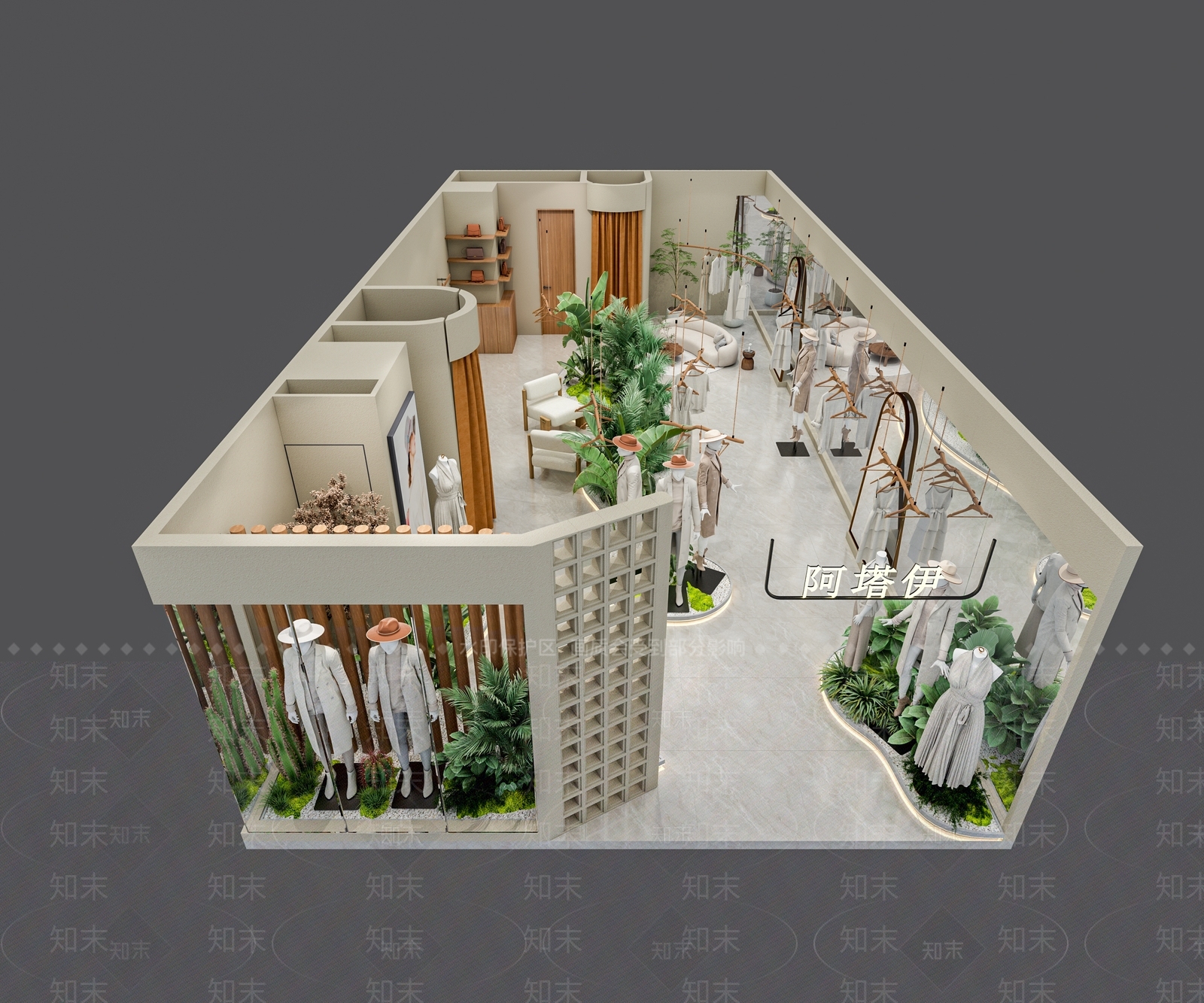 简约奶油服装店3D模型下载【ID:1172200281】