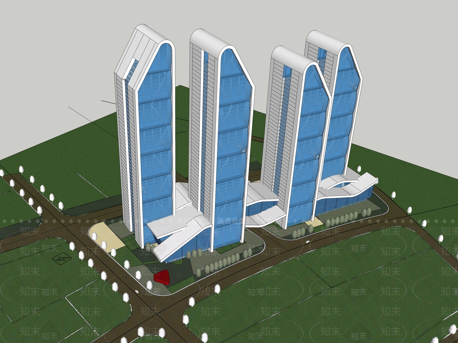 现代酒店建筑SU模型下载【ID:1172208101】