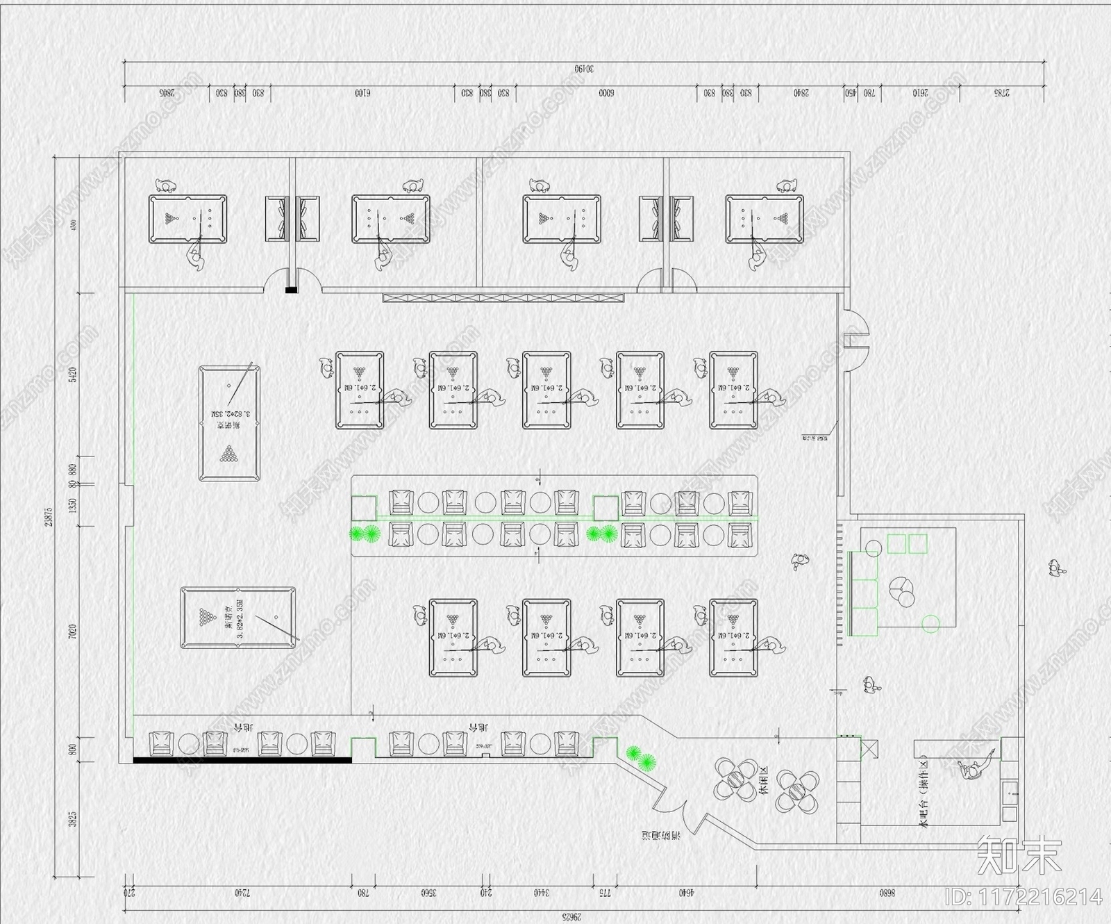 现代台球厅施工图下载【ID:1172216214】