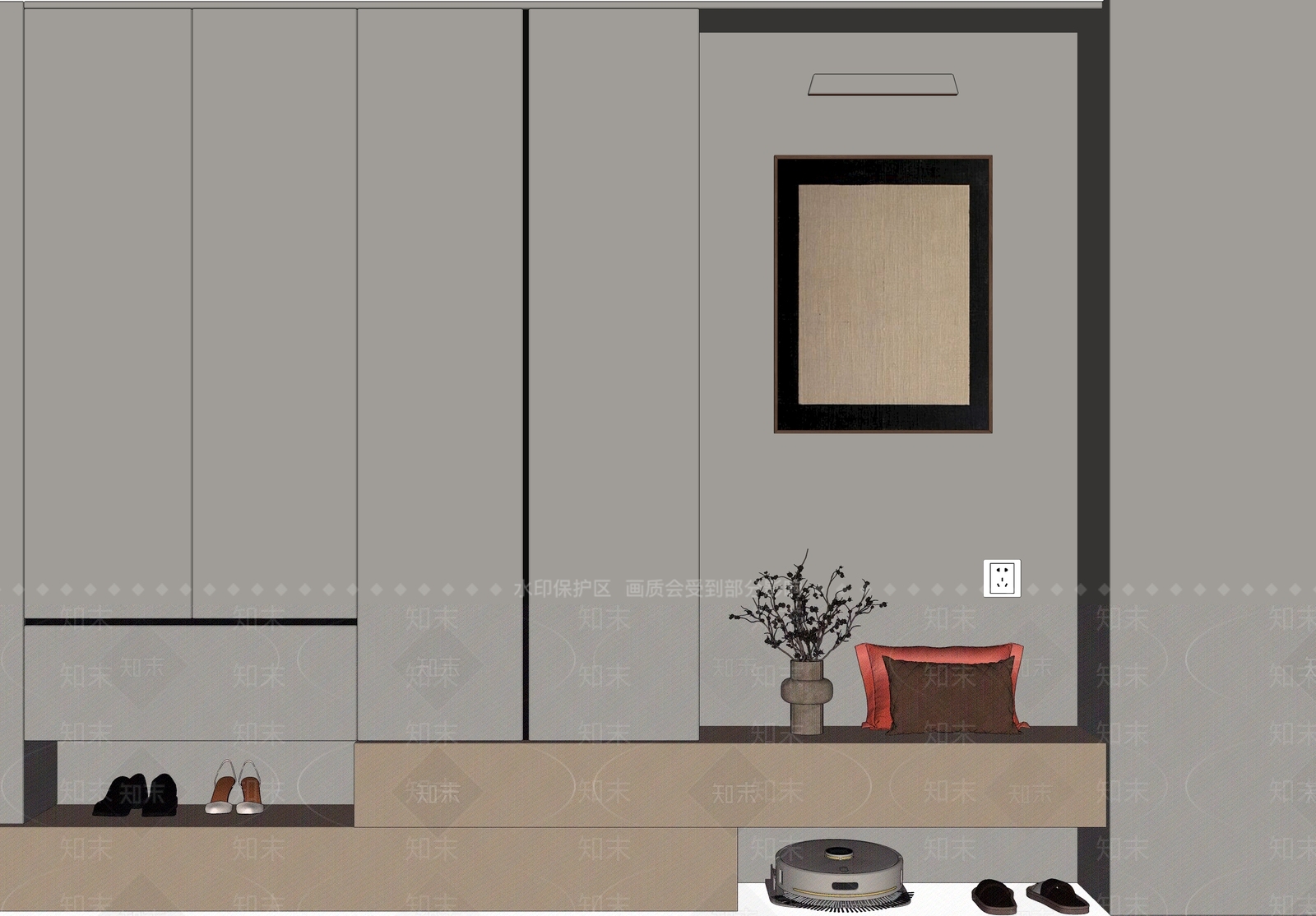 现代鞋柜SU模型下载【ID:1172217604】