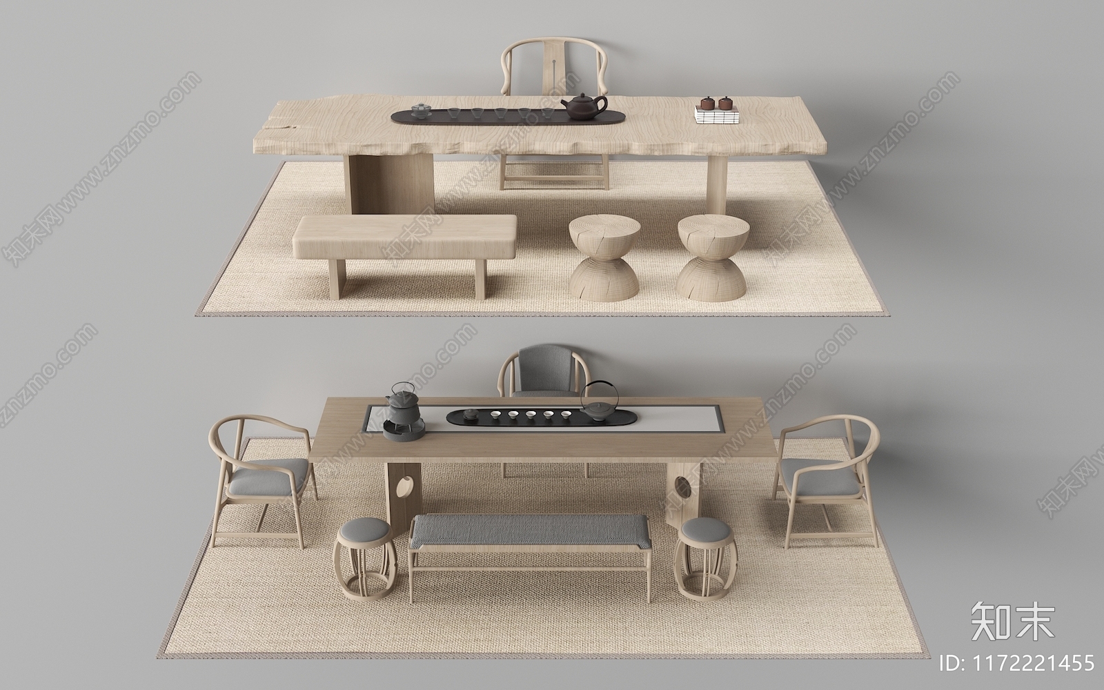 新中式茶桌椅3D模型下载【ID:1172221455】