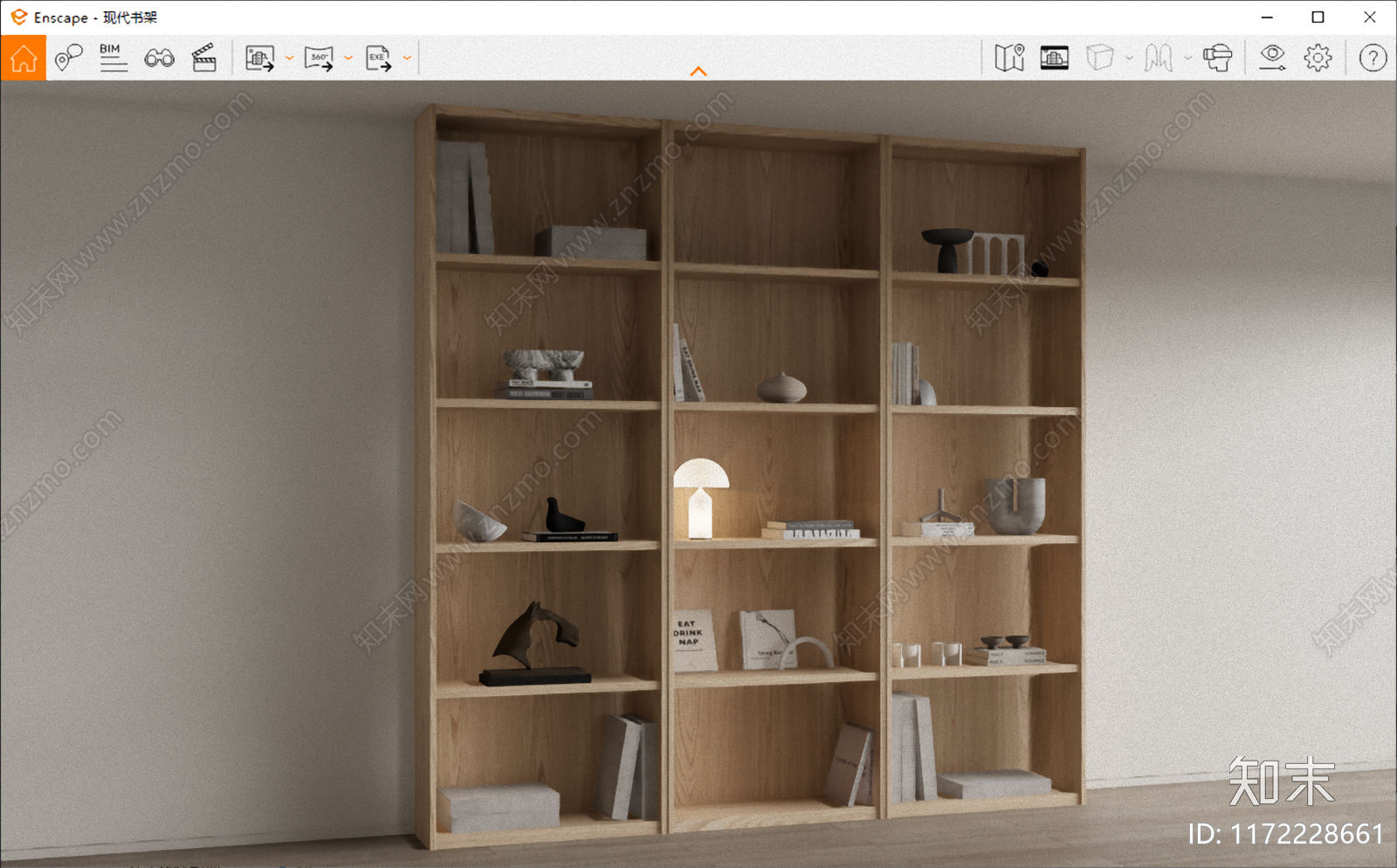 现代原木书架SU模型下载【ID:1172228661】