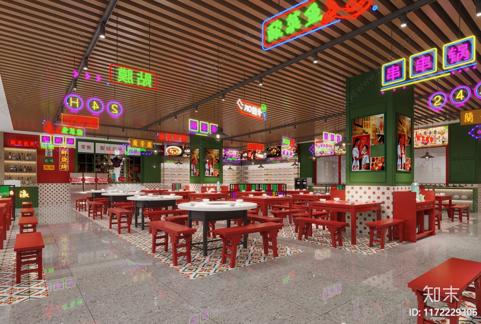 现代新中式火锅店3D模型下载【ID:1172229306】