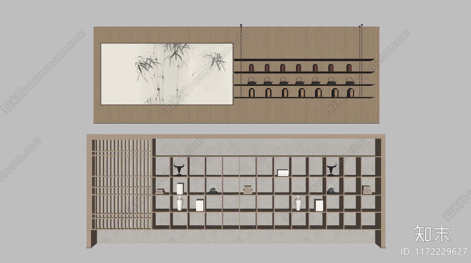 新中式背景墙SU模型下载【ID:1172229627】