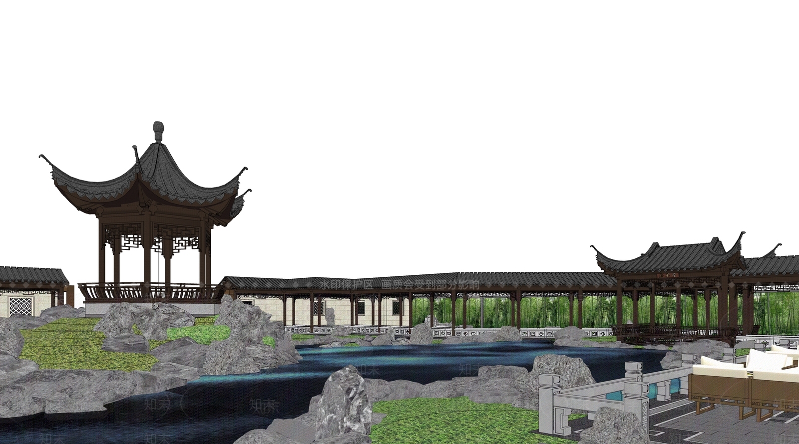 中式廊架SU模型下载【ID:1172234830】