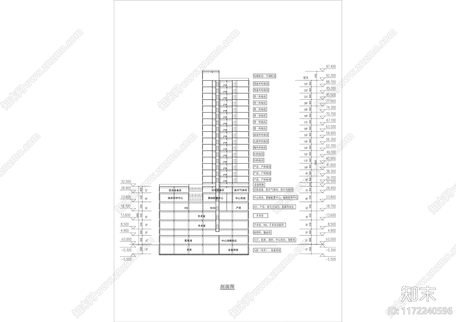 现代医院建筑cad施工图下载【ID:1172240596】