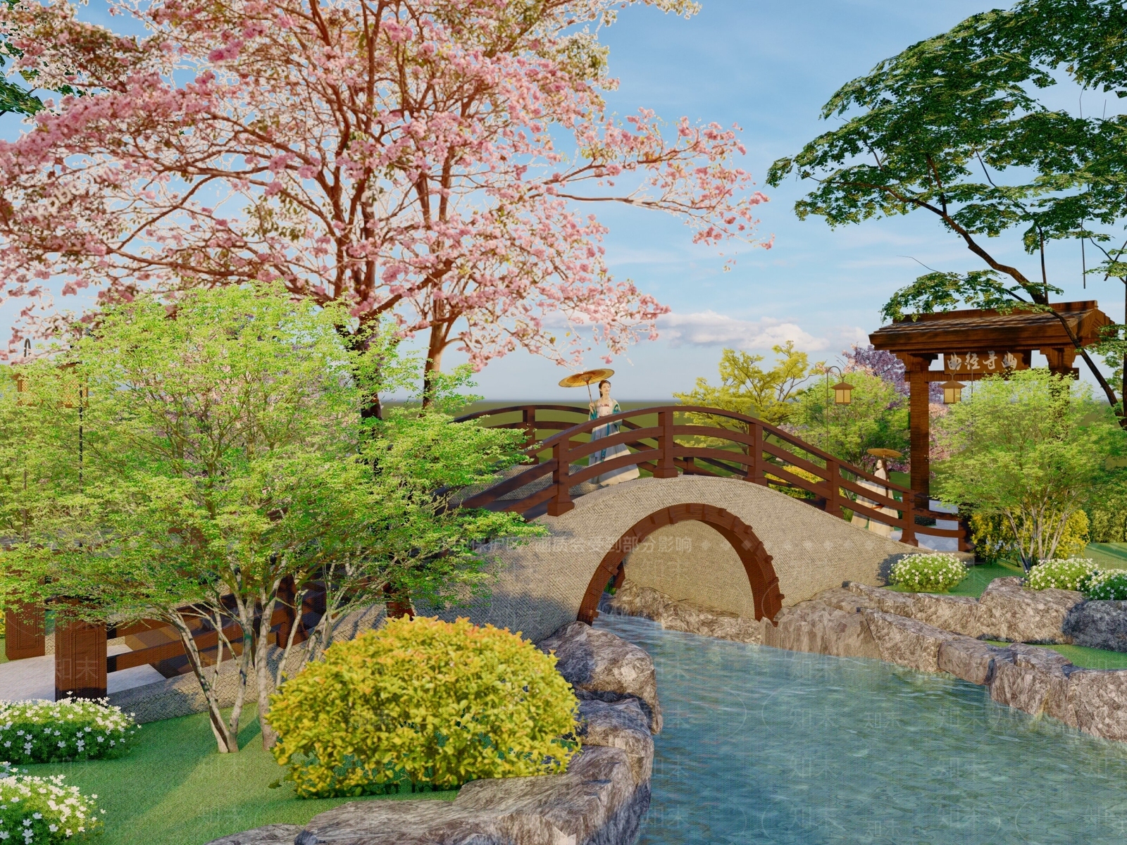 新中式中式景观桥SU模型下载【ID:1172262067】