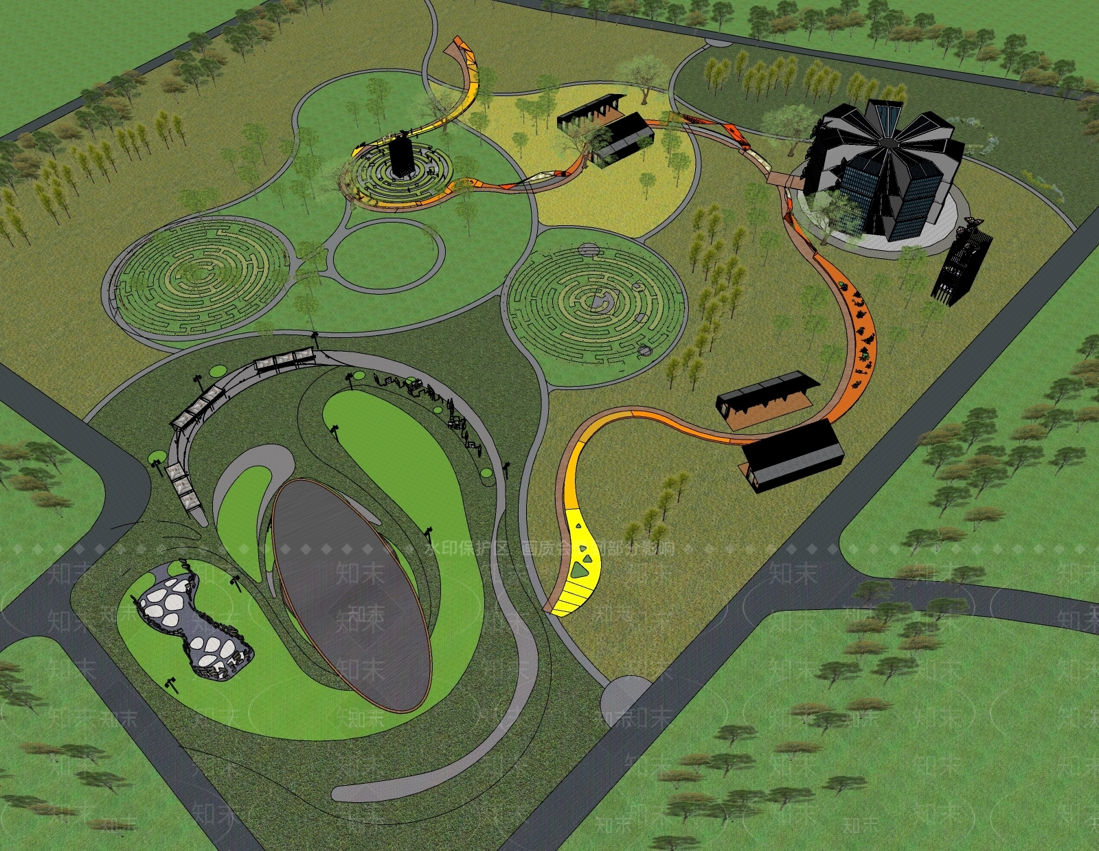 现代景观公园SU模型下载【ID:1172265025】