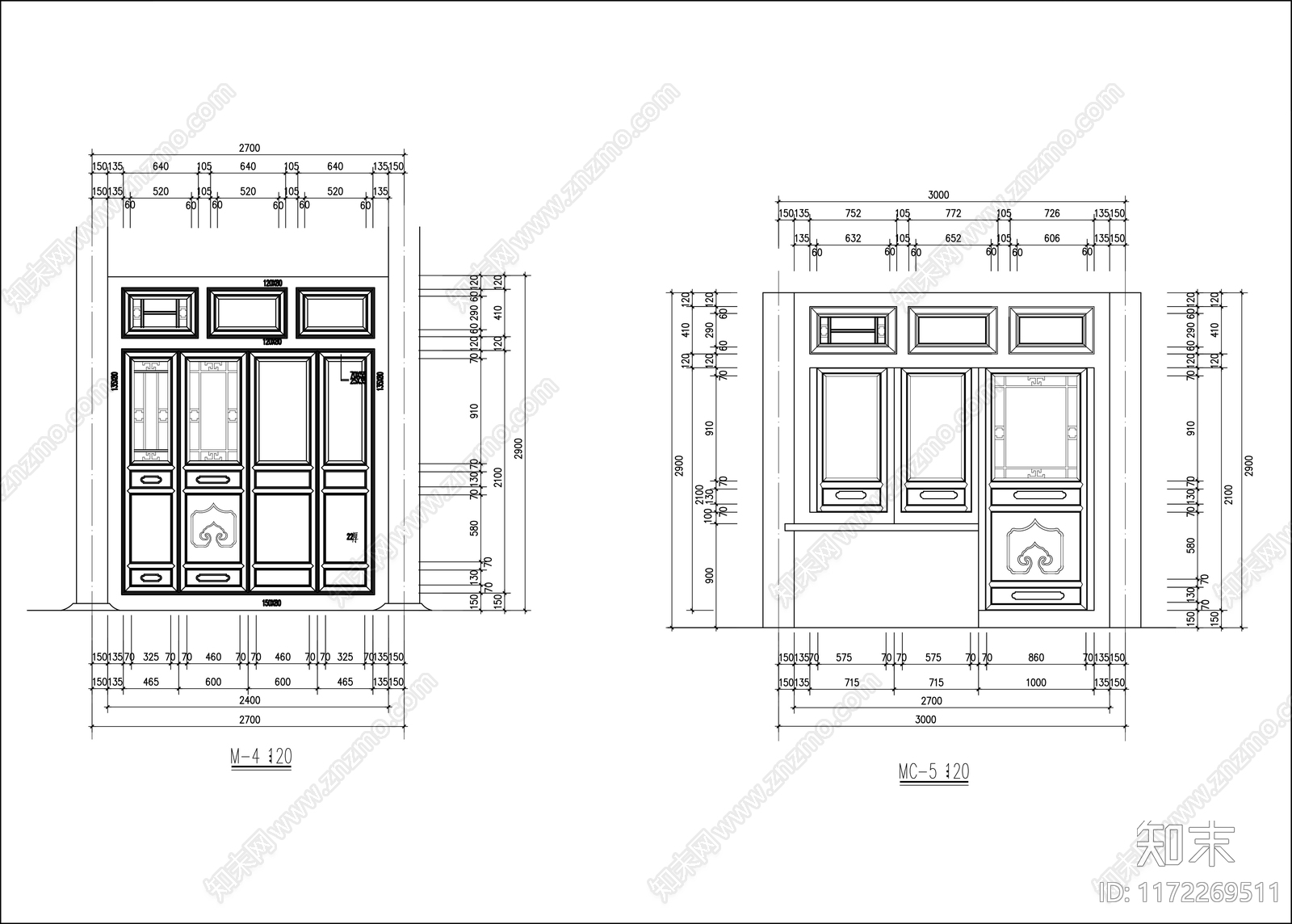 中式四合院cad施工图下载【ID:1172269511】